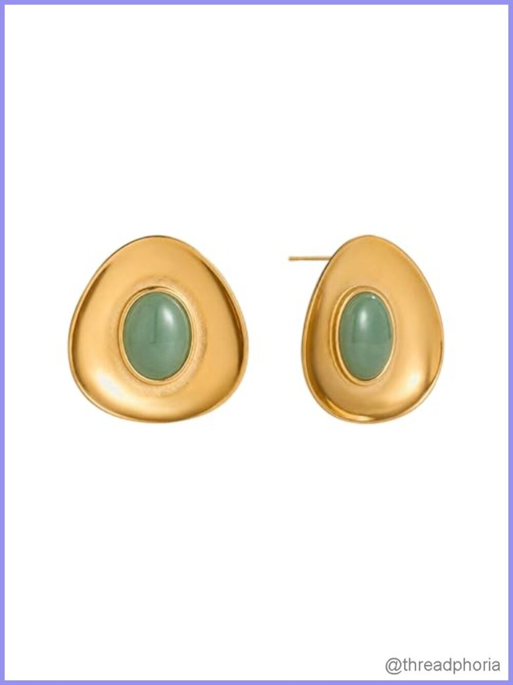 Chunky 18k Gold Stud Earrings with Natural Green Aventurine – Vintage Inspired